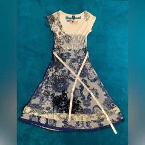 Desigual Y2K Viscose Lace Print Lace Trim Midi Dress XS/S